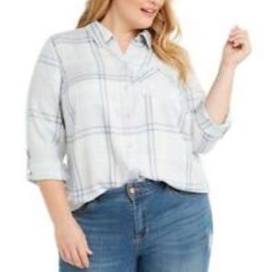 NEW Style & Co Roll Tab Sleeve Button Down Soft Tunic Top, Size 2X, Mint Green